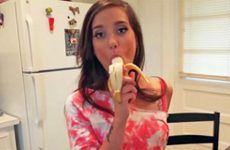 Naughty girl sucking a banana but wants to suck a dick